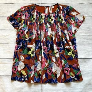 Anthropologie Dolan Short Sleeve Top Blouse Women Size Medium Orange Multicolor